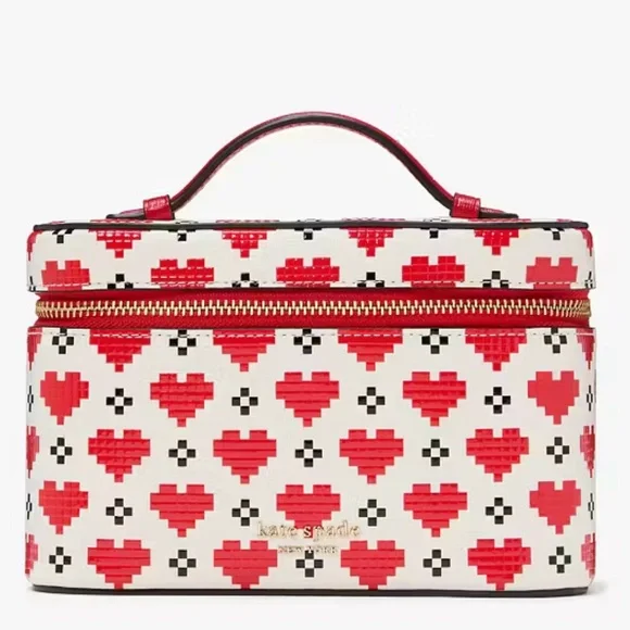 Kate Spade ♠️ NWT Devin Pixel Heart Vanity Top Handle Zip with mirror valentine - Picture 1 of 14